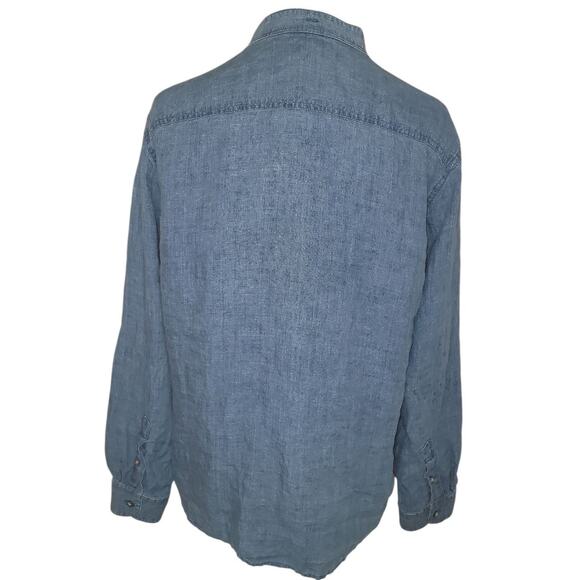 Lauren Ralph Lauren Blue Chambray Linen Blouse L 1/2 Button EUC - Picture 4 of 9